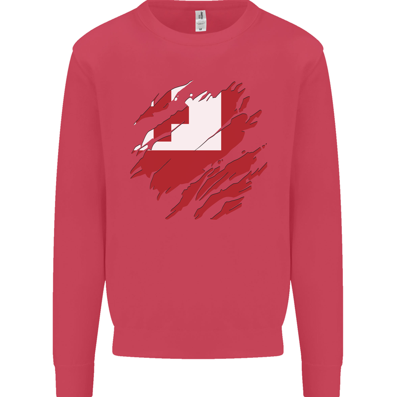 Torn Tongo Flag Tongan Day Football Kids Sweatshirt Jumper Heliconia