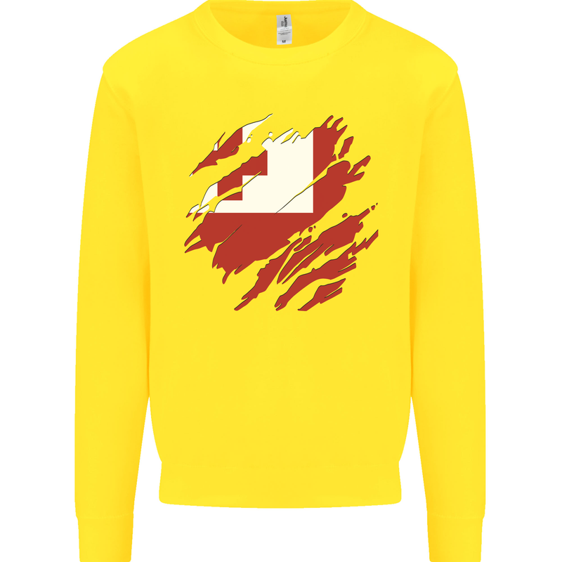 Torn Tongo Flag Tongan Day Football Kids Sweatshirt Jumper Yellow
