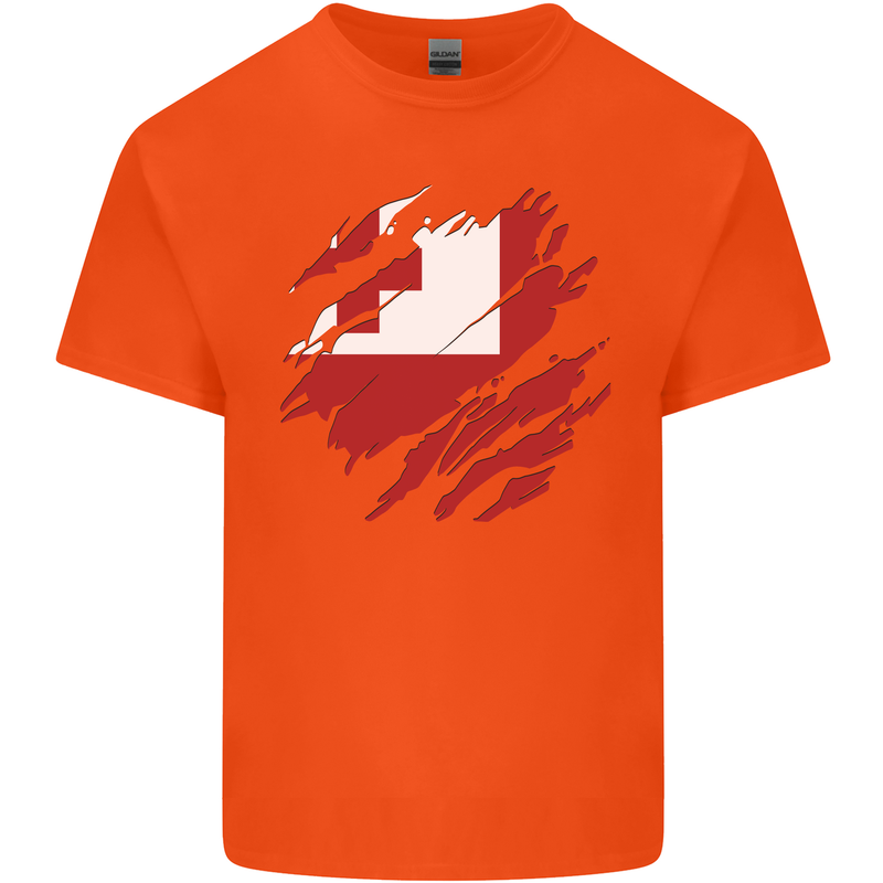 Torn Tongo Flag Tongan Day Football Kids T-Shirt Childrens Orange