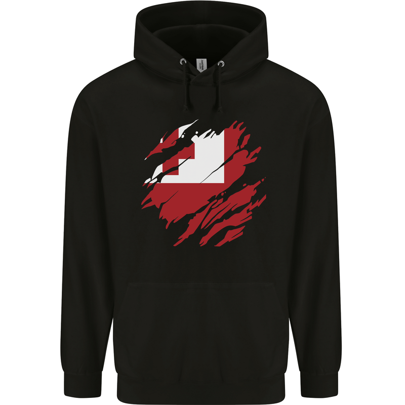 Torn Tongo Flag Tongan Day Football Mens 80% Cotton Hoodie Black