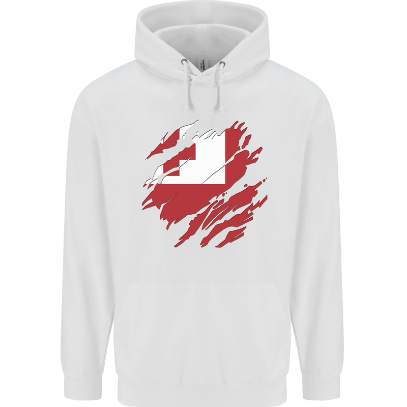 Torn Tongo Flag Tongan Day Football Mens 80% Cotton Hoodie White