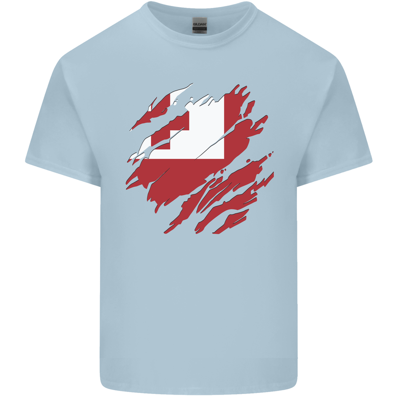 Torn Tongo Flag Tongan Day Football Mens Cotton T-Shirt Tee Top Light Blue