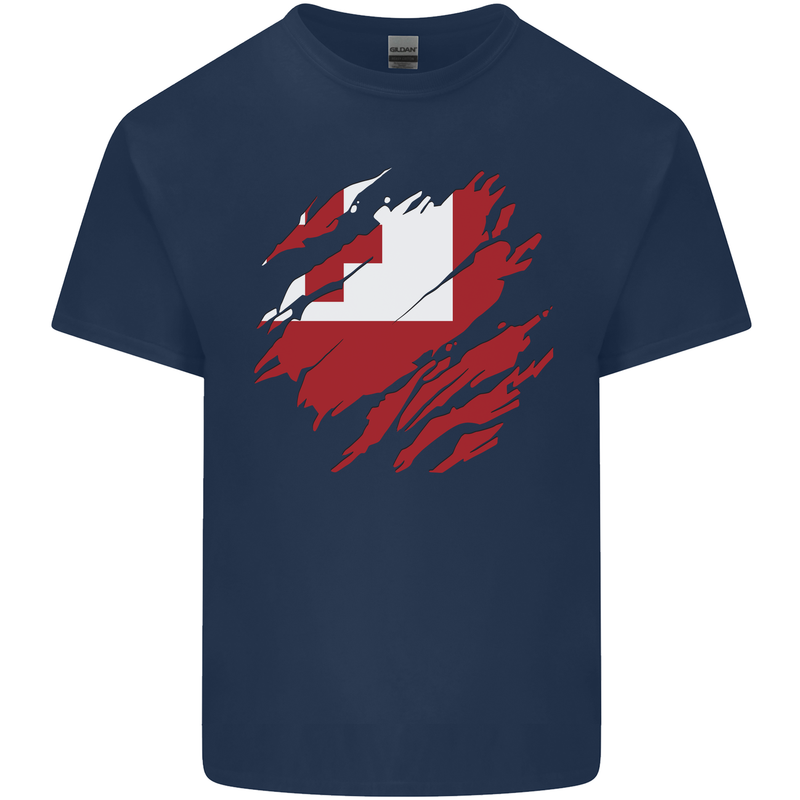 Torn Tongo Flag Tongan Day Football Mens Cotton T-Shirt Tee Top Navy Blue