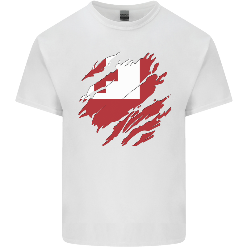 Torn Tongo Flag Tongan Day Football Mens Cotton T-Shirt Tee Top White