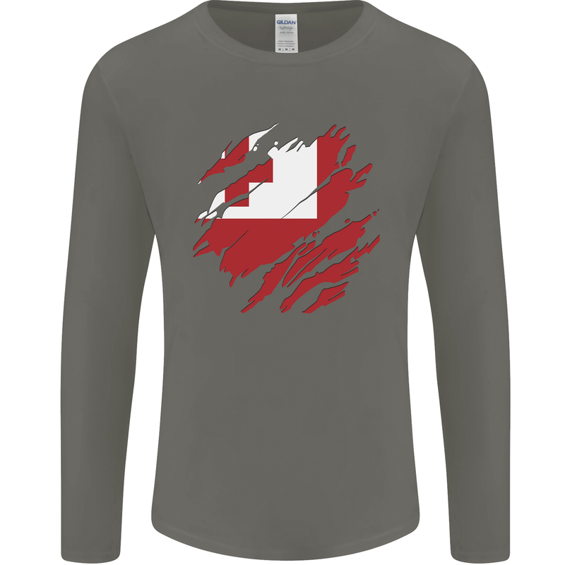 Torn Tongo Flag Tongan Day Football Mens Long Sleeve T-Shirt Charcoal