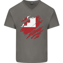 Torn Tongo Flag Tongan Day Football Mens V-Neck Cotton T-Shirt Charcoal
