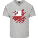 Torn Tongo Flag Tongan Day Football Mens V-Neck Cotton T-Shirt Sports Grey