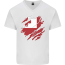 Torn Tongo Flag Tongan Day Football Mens V-Neck Cotton T-Shirt White