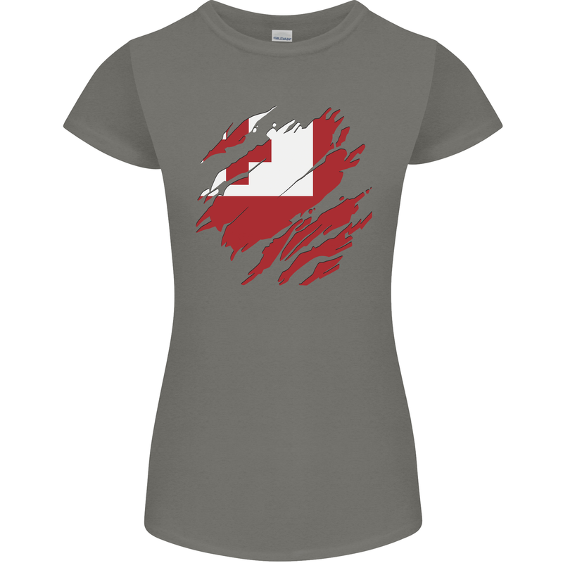 Torn Tongo Flag Tongan Day Football Womens Petite Cut T-Shirt Charcoal
