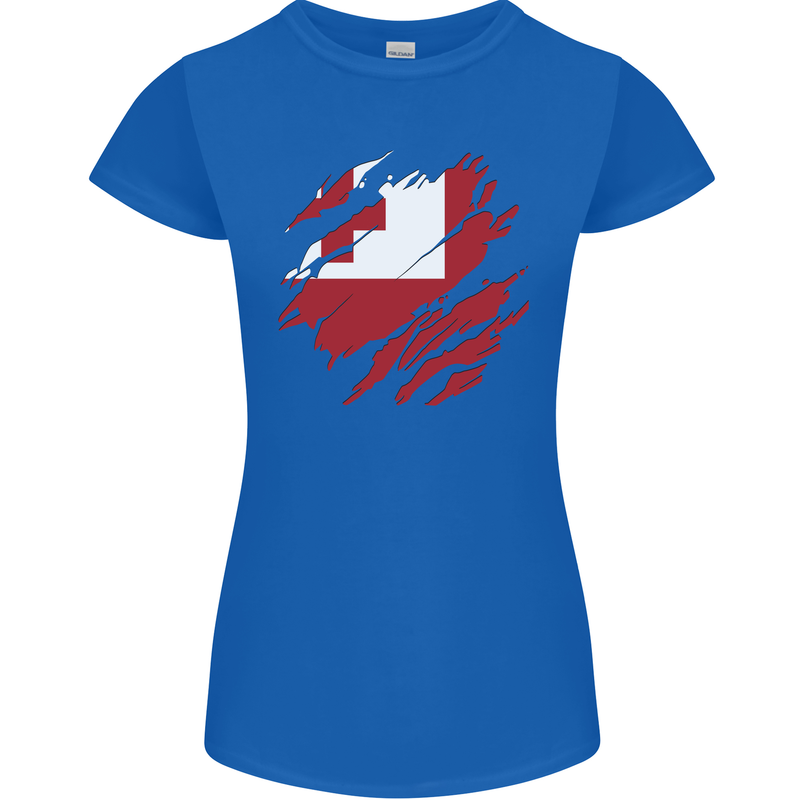 Torn Tongo Flag Tongan Day Football Womens Petite Cut T-Shirt Royal Blue