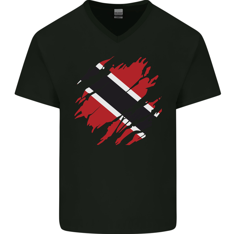 Torn Trinidad and Tobago Day Football Mens V-Neck Cotton T-Shirt Black