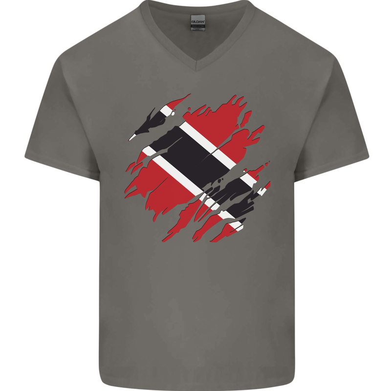 Torn Trinidad and Tobago Day Football Mens V-Neck Cotton T-Shirt Charcoal