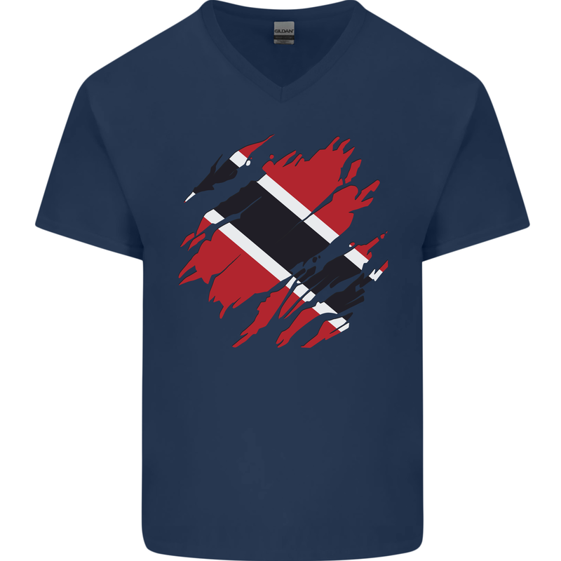 Torn Trinidad and Tobago Day Football Mens V-Neck Cotton T-Shirt Navy Blue