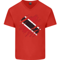 Torn Trinidad and Tobago Day Football Mens V-Neck Cotton T-Shirt Red