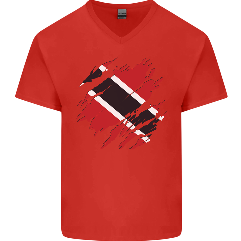 Torn Trinidad and Tobago Day Football Mens V-Neck Cotton T-Shirt Red