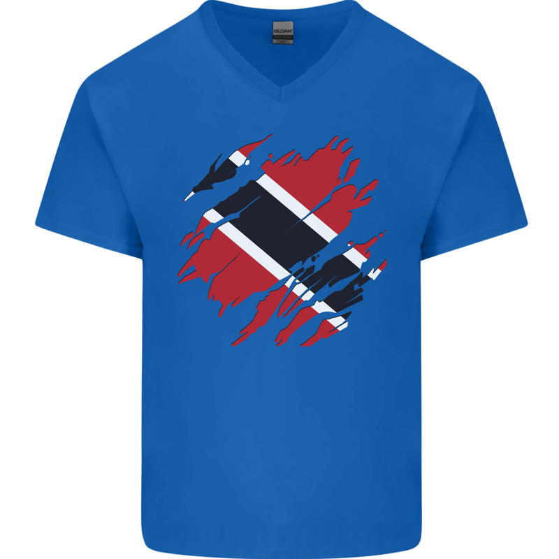 Torn Trinidad and Tobago Day Football Mens V-Neck Cotton T-Shirt Royal Blue