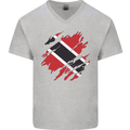 Torn Trinidad and Tobago Day Football Mens V-Neck Cotton T-Shirt Sports Grey