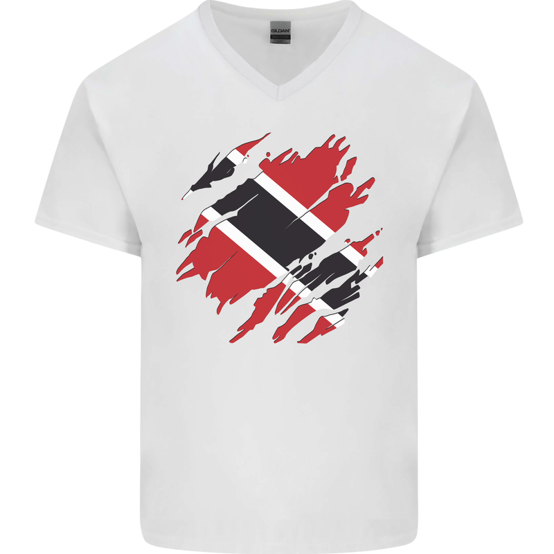Torn Trinidad and Tobago Day Football Mens V-Neck Cotton T-Shirt White