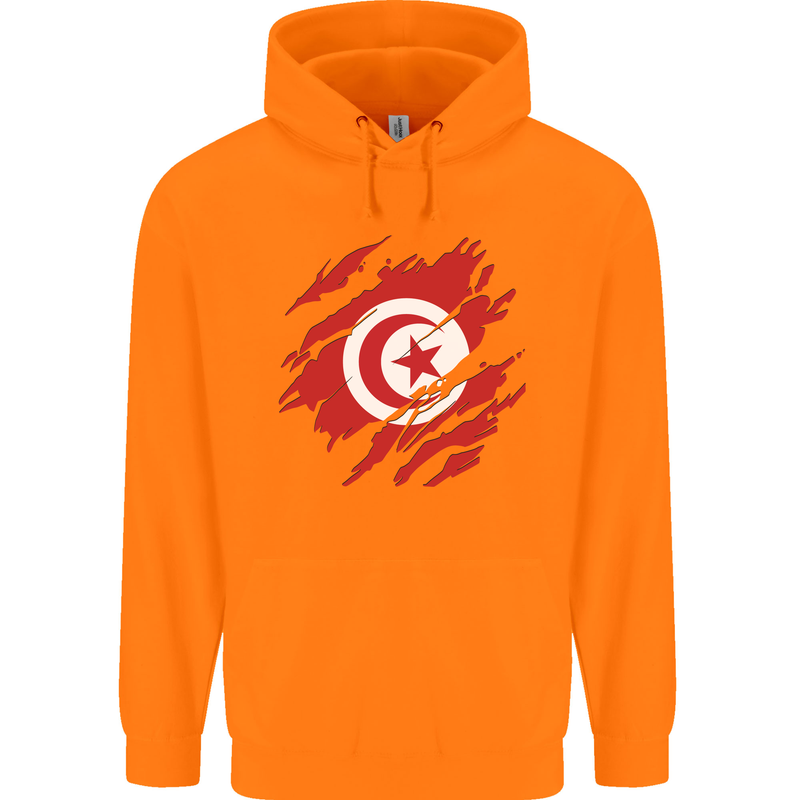 Torn Tunisia Flag Tunisian Day Football Childrens Kids Hoodie Orange