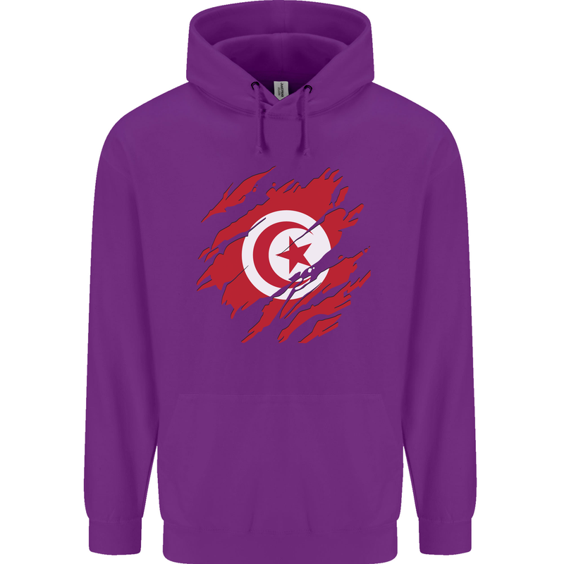 Torn Tunisia Flag Tunisian Day Football Childrens Kids Hoodie Purple