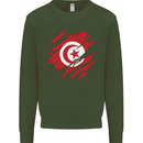 Torn Tunisia Flag Tunisian Day Football Kids Sweatshirt Jumper Forest Green