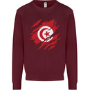 Torn Tunisia Flag Tunisian Day Football Kids Sweatshirt Jumper Maroon