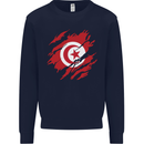 Torn Tunisia Flag Tunisian Day Football Kids Sweatshirt Jumper Navy Blue