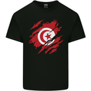 Torn Tunisia Flag Tunisian Day Football Kids T-Shirt Childrens Black