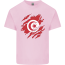 Torn Tunisia Flag Tunisian Day Football Kids T-Shirt Childrens Light Pink