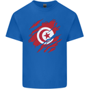 Torn Tunisia Flag Tunisian Day Football Kids T-Shirt Childrens Royal Blue
