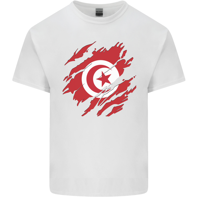 Torn Tunisia Flag Tunisian Day Football Kids T-Shirt Childrens White