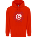 Torn Tunisia Flag Tunisian Day Football Mens 80% Cotton Hoodie Bright Red