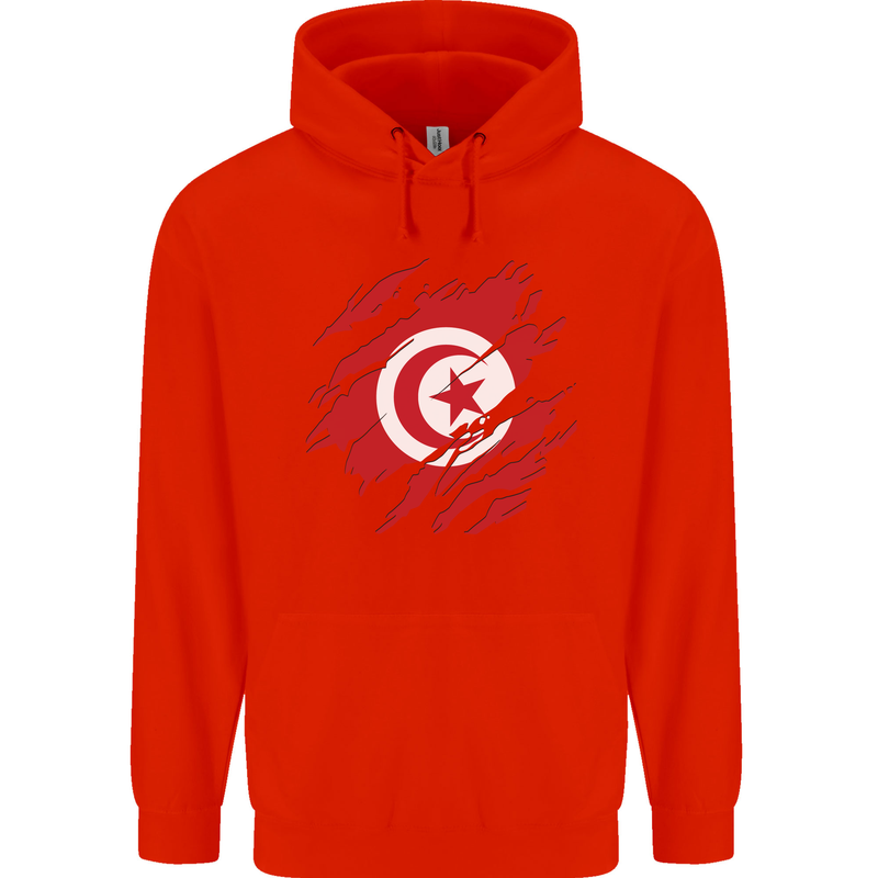 Torn Tunisia Flag Tunisian Day Football Mens 80% Cotton Hoodie Bright Red