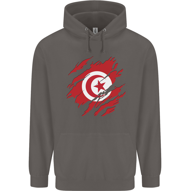 Torn Tunisia Flag Tunisian Day Football Mens 80% Cotton Hoodie Charcoal