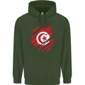 Torn Tunisia Flag Tunisian Day Football Mens 80% Cotton Hoodie Forest Green