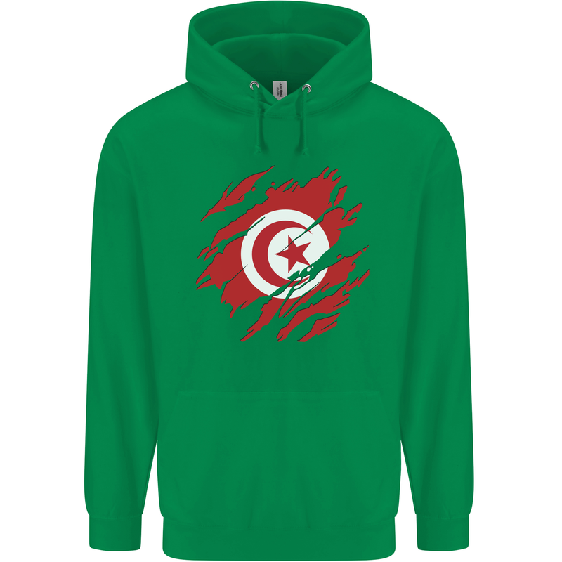 Torn Tunisia Flag Tunisian Day Football Mens 80% Cotton Hoodie Irish Green