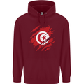 Torn Tunisia Flag Tunisian Day Football Mens 80% Cotton Hoodie Maroon