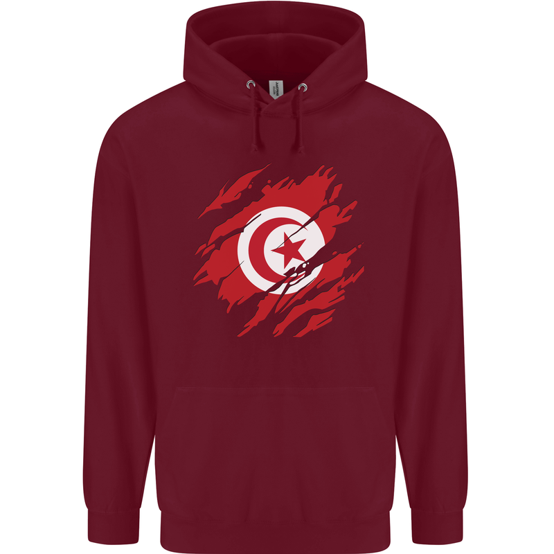 Torn Tunisia Flag Tunisian Day Football Mens 80% Cotton Hoodie Maroon