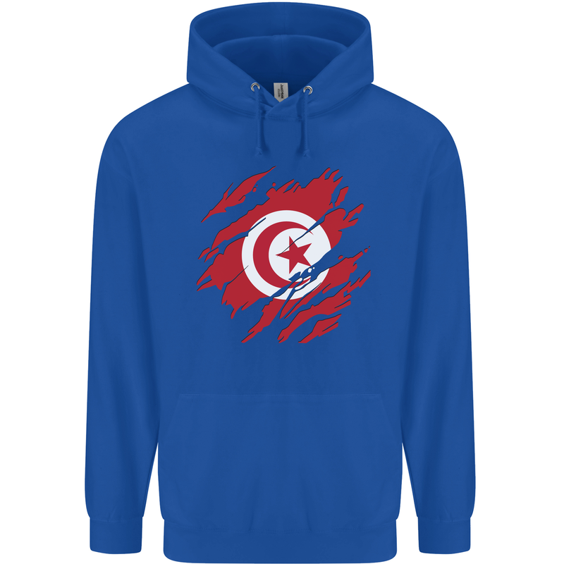 Torn Tunisia Flag Tunisian Day Football Mens 80% Cotton Hoodie Royal Blue