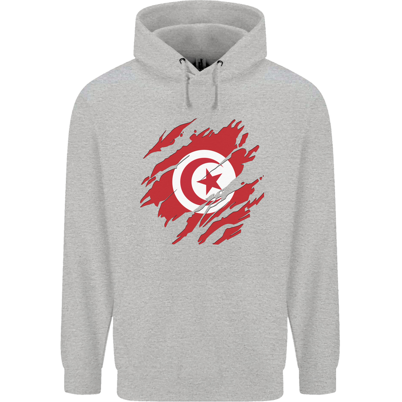 Torn Tunisia Flag Tunisian Day Football Mens 80% Cotton Hoodie Sports Grey