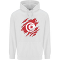 Torn Tunisia Flag Tunisian Day Football Mens 80% Cotton Hoodie White