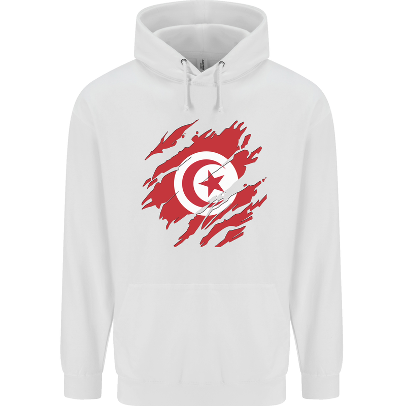 Torn Tunisia Flag Tunisian Day Football Mens 80% Cotton Hoodie White