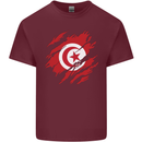Torn Tunisia Flag Tunisian Day Football Mens Cotton T-Shirt Tee Top Maroon