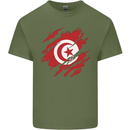 Torn Tunisia Flag Tunisian Day Football Mens Cotton T-Shirt Tee Top Military Green