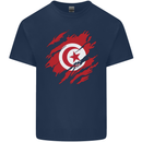 Torn Tunisia Flag Tunisian Day Football Mens Cotton T-Shirt Tee Top Navy Blue