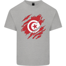Torn Tunisia Flag Tunisian Day Football Mens Cotton T-Shirt Tee Top Sports Grey