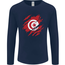 Torn Tunisia Flag Tunisian Day Football Mens Long Sleeve T-Shirt Navy Blue