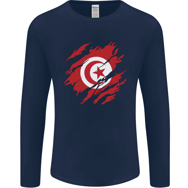 Torn Tunisia Flag Tunisian Day Football Mens Long Sleeve T-Shirt Navy Blue