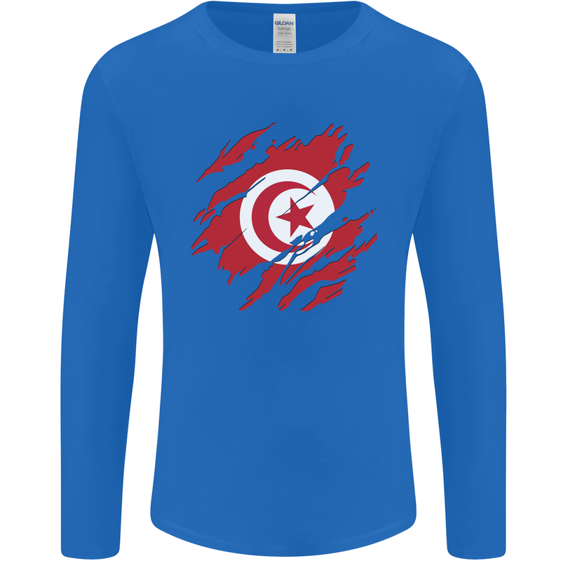 Torn Tunisia Flag Tunisian Day Football Mens Long Sleeve T-Shirt Royal Blue