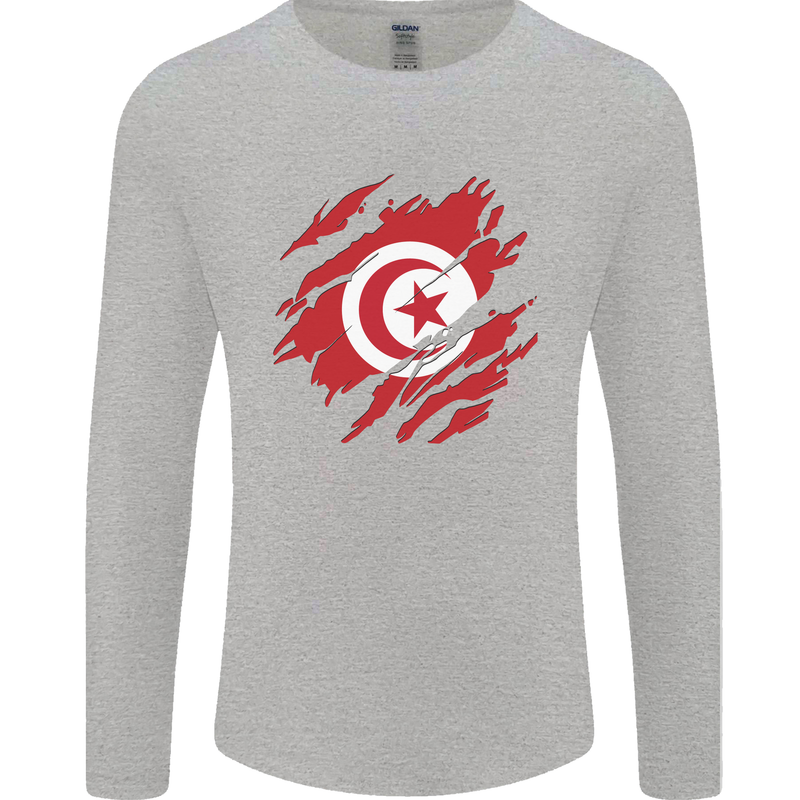 Torn Tunisia Flag Tunisian Day Football Mens Long Sleeve T-Shirt Sports Grey